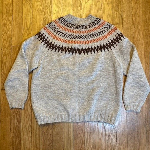 Vintage Fair Isle Sweater Handmade Knit 100% Wool Cardigan Womens Size Medium - Picture 2 of 9